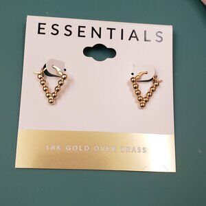 Essentials, NWT, 18K Gold over brass, V bubble hoop pierced earrings